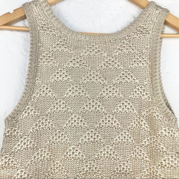 Anthropologie Moth Sana Foiled Metallic Gold Knit Tank Top - Picture 6 of 12